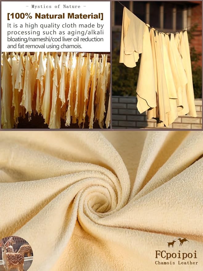 Glasses Cleaning Cloth Chamois Leather Natural Premium Cloth,Eye Glass Clean Cloths Safe and Effective Cleans Jewelry,Lens,Eyeglass,Sunglass,Car,Screen,Camera (2Pcs-6”x8”+8”x12”)