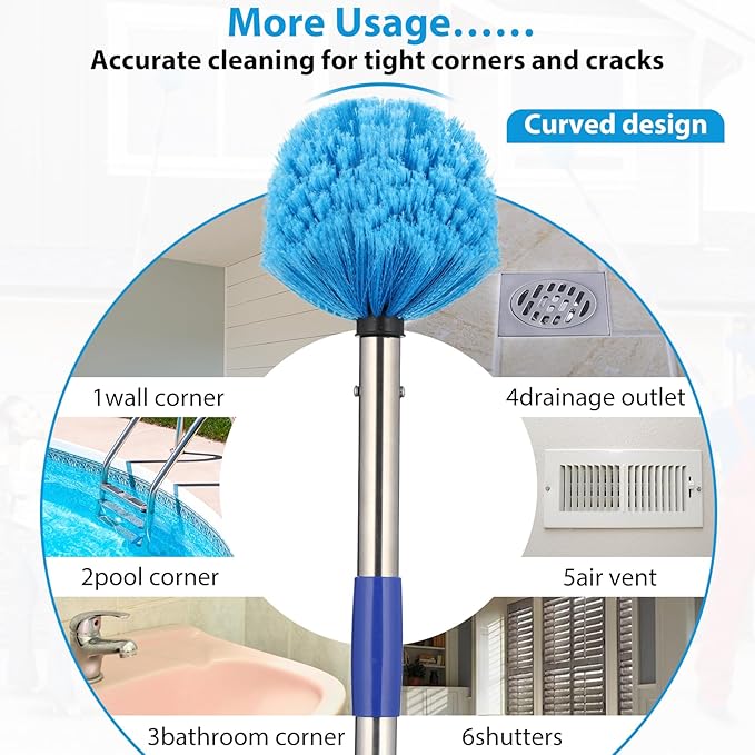 Cobweb Duster with Extension Pole,4-8FT Stainless Steel Spider Web Brush with Pole,Cobweb Duster Outdoor for High Ceilings and Surfaces,Steel Long Handle, Lightweight Cleaner