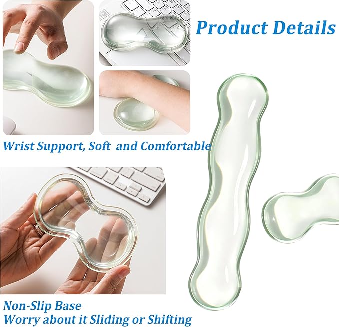 Gel Keyboard Wrist Rest Set, Clear Wrist Rest for Keyboard and Mouse, Ergonomic Keyboard Mouse Wrist Rest for Typing Pain Relief, Suitable for Office, Gaming, Computer, Laptop - Transparent