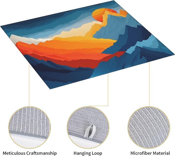 Colorful Mountains Sunset Dish Drying Mat for Kitchen Counter, 16"x18" Microfiber Absorbent Fast Dry Mat, 2Pcs Dish Mat Faucet Mats Sets, Large Drying Kitchen Mat Kitchen Drying Pad Coffee Bar Decor