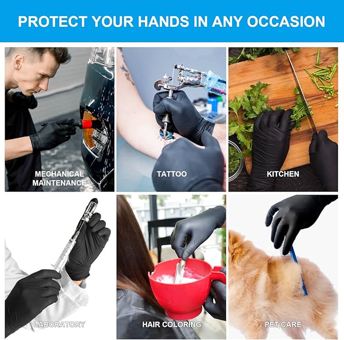 FINITEX Black Nitrile Disposable Medical Exam Gloves - 100/1000 PCS 6.3mil Powder-Free Latex-Free Food Gloves
