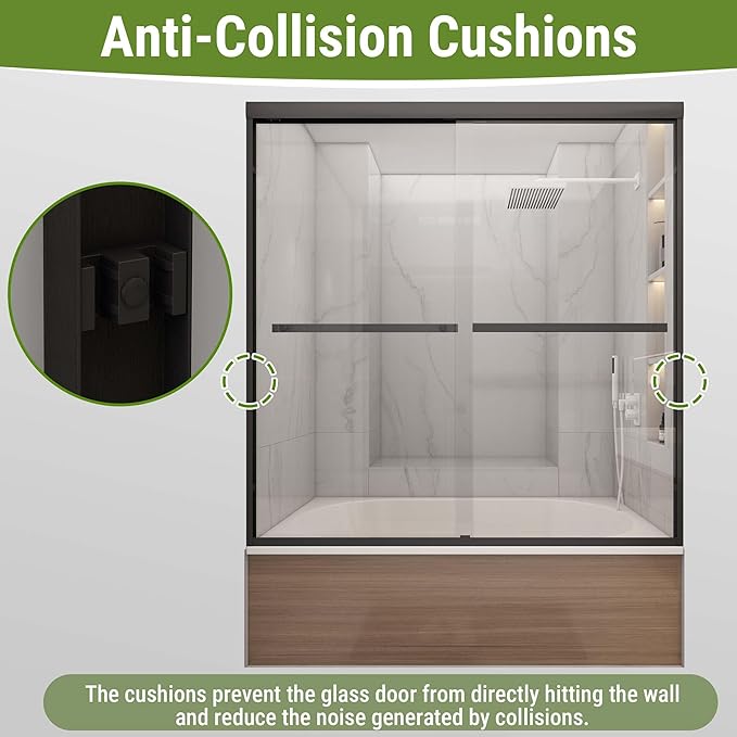 Tub Shower Door 56-60" W x 60" H,Matte Black Bathtub Door with 1/4"(6mm) Tempered Glass,Bathtub Shower Door Easy to Clean