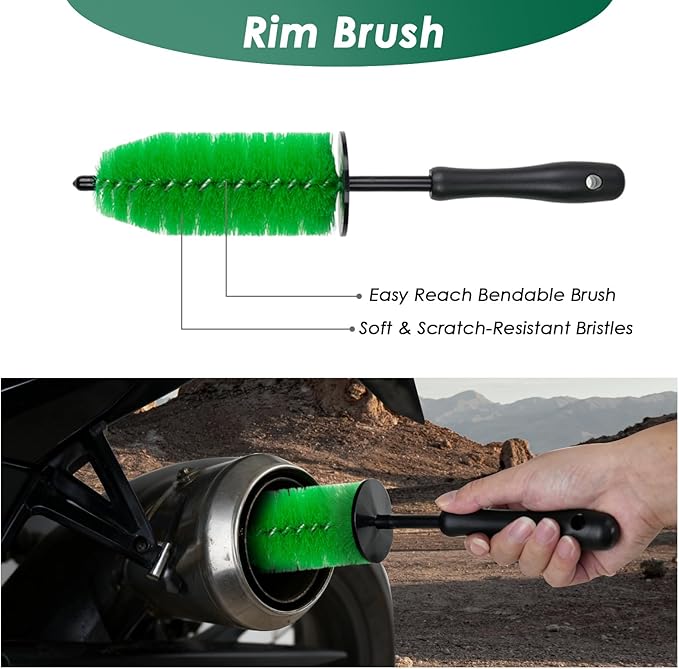 9 Pack Motorcycle Cleaning Kit, Motorcycle Detailing Kit with Chain/Wheel/Rim/Tire Brush, Sponge, Wash Mitt, Detailing Brush, Professional Cleaning Tool for Motorcycle Bike