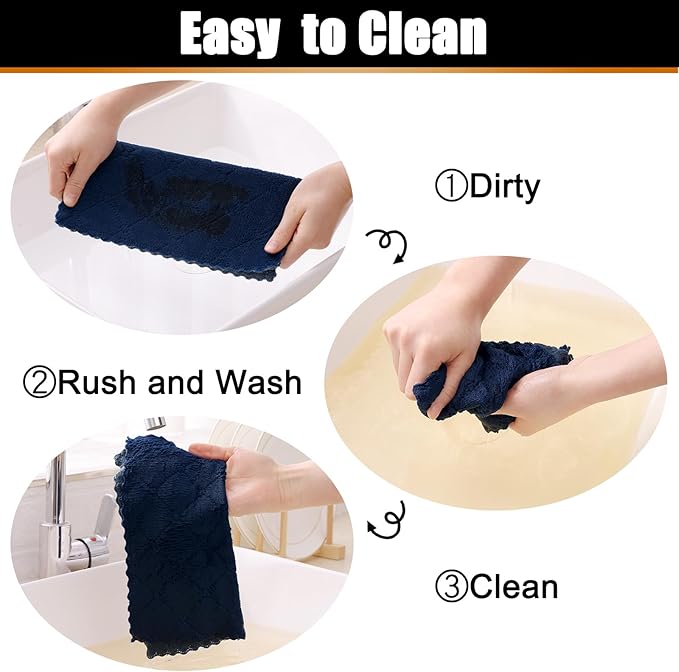 Mordimy 24 Pack Kitchen Cloths Dish Towels (10" x 10", Dark Grey & Navy Blue), Super Soft and Absorbent Dish Cloths, Coral Velvet Microfiber Cleaning Cloth, Nonstick Oil Fast Dry Dishcloths