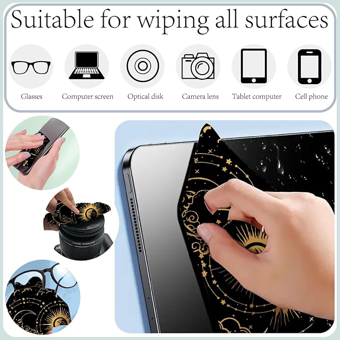 CREATCABIN 6 Packs Thickened Glasses Cleaning Cloth Elegant Flower Design