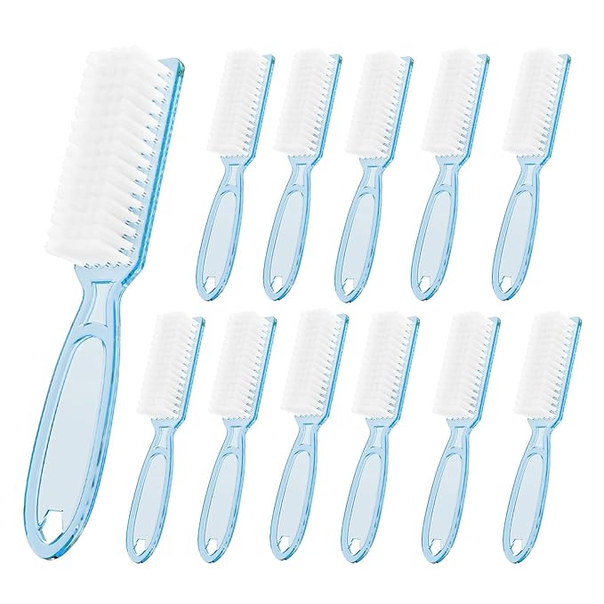 12 Pcs Handle Grip Cleaning Brushes, Hand Fingernail Nail Scrub Manicure Brush Pedicure Brush, Use for Toe and Nails Cleaning (Clear Blue)