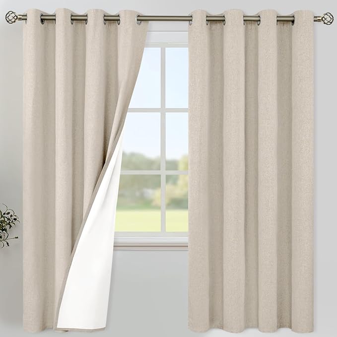 YoungsTex Oatmeal Linen 100% Blackout Curtains 72 Inch Length for Bedroom, Full Room Darkening Thermal Insulated Drapes with Grommet for Living Room, 2 Panels, 52 X 72 Inch