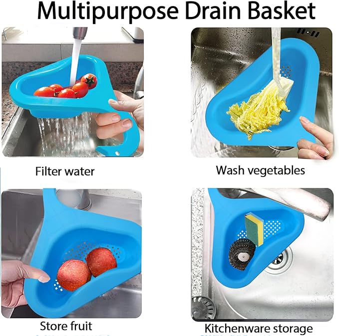 Kitchen sink drain basket swan drain rack, swan drain basket for kitchen sink, multifunctional drainer rack triangle Sink Filter vegetable and fruit drainer basket 4 PCS