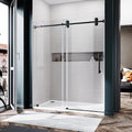 56-60 Inch x 72 Inch Sliding Frameless Shower Door, 3/8" Tempered Glass with Easy-Cleaning Coating, Stainless Steel Rollers & SGCC-Certified Stability, Matte Black