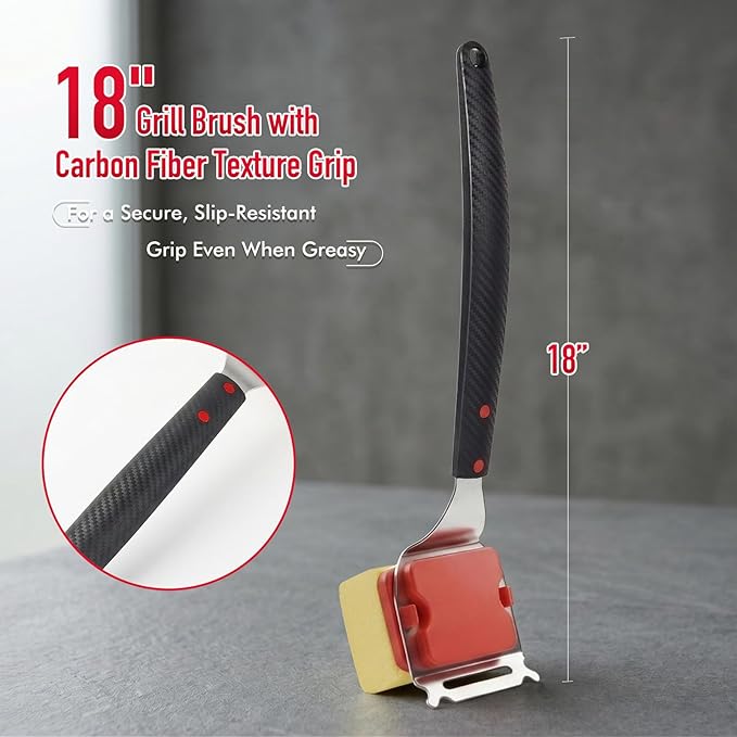 Grill Brush Bristle Free for Outdoor Grill - Steam Grill Cleaning Brush with Scraper,Safe Grill Cleaner Brush,2 Replaceable Heads,BBQ Accessories Gifts for Men