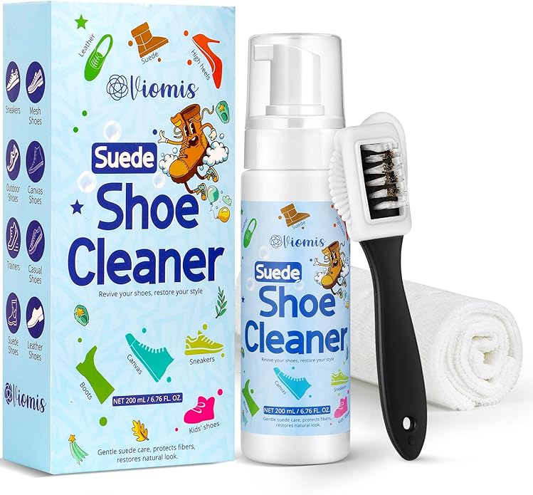 Suede Shoe Cleaner Kit - 200ml (6.76oz) Professional Suede & Nubuck Cleaner with Specialized Brush & Microfiber Towel - Waterless Cleaning Solution for Boots, Sneakers, Handbags and Jackets