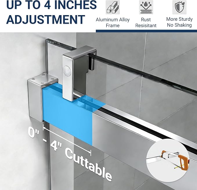 Abruzzo 76" Frameless Shower Door Single Sliding - 1/4" Tempered Glass Soft Close, Chrome, Adjustable 56-60" Width