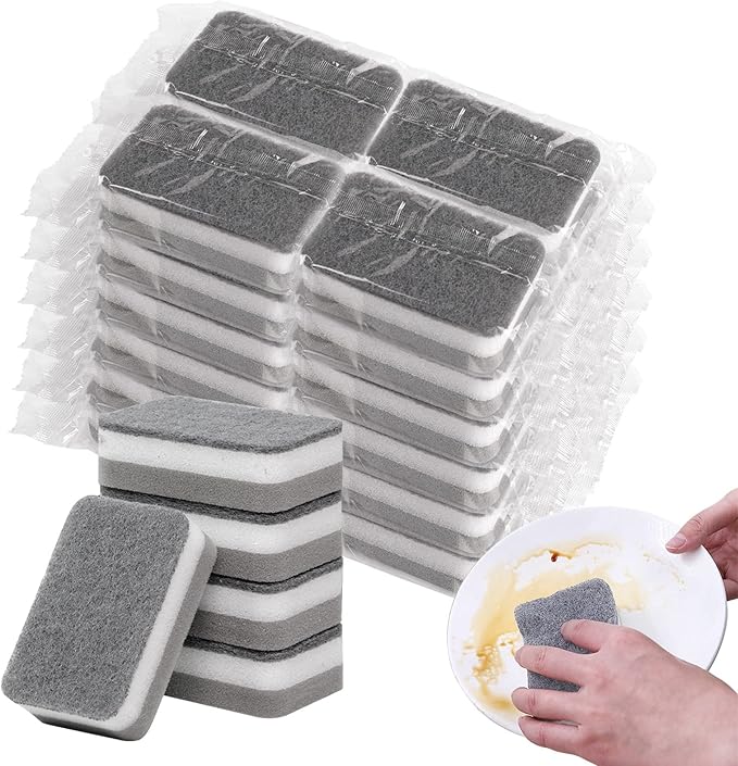 Sponge Individually Wrapped, Kitchen Dishwashing Sponge, Odor-Free Scouring Pad, Non Scratch Sponge Wipes Suitable for Travel Apartments (24 Pack)