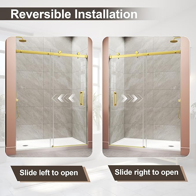 Frameless Shower Door,Single Sliding Glass Shower Door with Nano Coating & Safety Film, Adjustable 67"-72" W x 72" H, Brushed Gold,1/4" (6mm) SGCC Tempered Glass