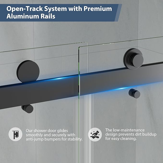 Frameless Double Sliding Shower Doors, 43-48" W x 76" H Shower Glass Door, 1/4" (6mm) Thick ANSI Certified Tempered Glass with Explosion-Proof Film and Nano Coating,Matte Black