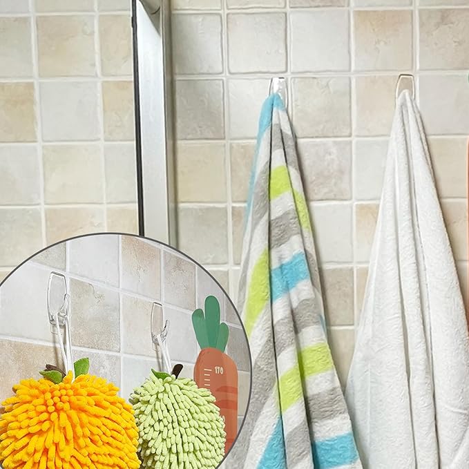 25 Large Wall Hooks for Hanging Heavy Duty, with 32 Removable Strips, Clear Hanger Hooks, Damage-Free Utility Hooks with Adhesive Strips, Plastic wall Hook for Key, Shower, Towel, Coat, Door, Hat.