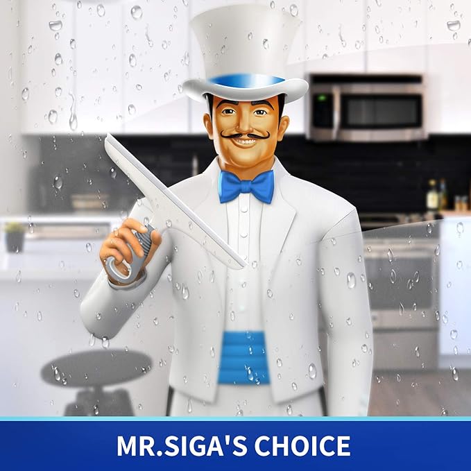 MR.SIGA Multi-Purpose Silicon Squeegee for Window, Glass, Shower Door, Car Windshield, Heavy Duty Window Scrubber, Includes Suction Hook, 10 inch, White & Gray, 1 Pack