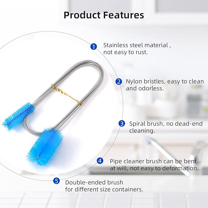 Annhua 39" Pipe Brushes Tube Cleaning Brush Flexible, Feeding Tube Brush Hose Cleaner Brush Long Metal Pipe Cleaner Brush for Drain Hole Dredging - Double-Headed Spring Brush - Blue