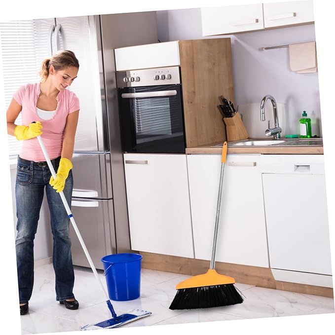 Unomor Stainless Steel Handle Soft Bristle Broom for Home Wide Angle Floor Cleaning Broom Dustpan Pet Hair Long Handle for Household and Commercial Cleaning