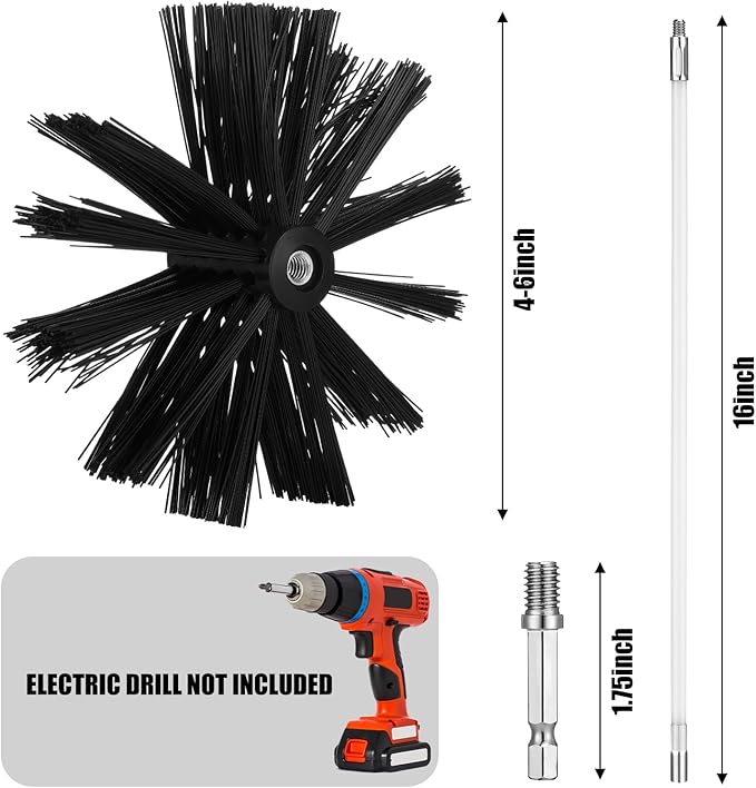Wire Chimney Cleaning Brush with 1/4" Npt Fitting and 12 Rods, 6 Inch Round Steel Chimney Cleaning Brush and 16 Inch Fiberglass Rods for Hearth Fireplace (Split Type)