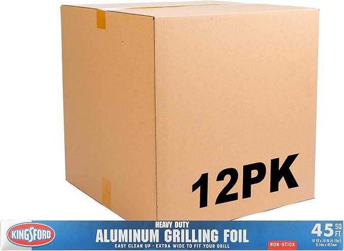 Kingsford Heavy Duty Aluminum Grilling Foil | Non-Stick Aluminum Foil for Grilling, Cooking, And Steaming | Kingsford Extra Tough Grilling Accessories - 45 Square Feet - 12 Pack