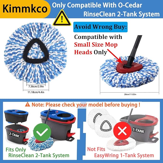 6 Pack Spin Mop Replacement Head for O Ceda RinseClean Spin Mop Refill, Mop Replace Head for Only 2-Tank System, Fluffy Microfiber, Machine Washable