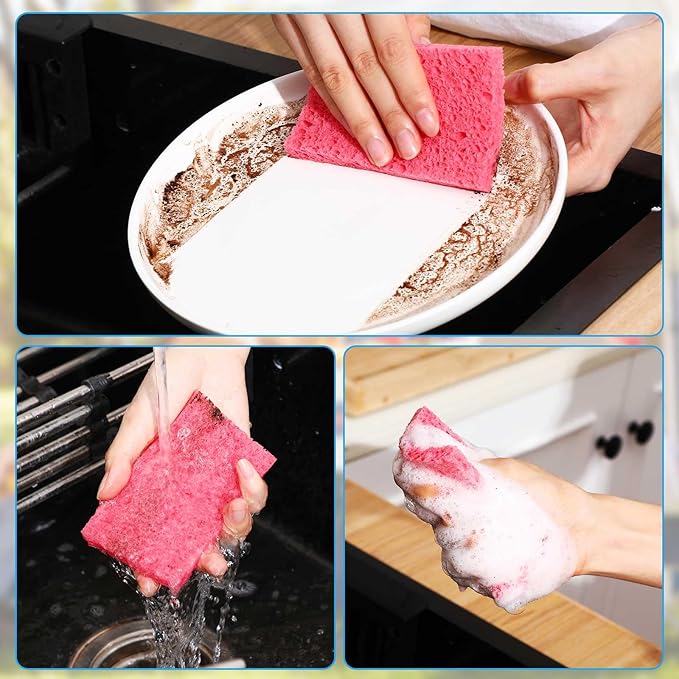 Zhengmy 200 Pieces Sponges Kitchen Compressed Sponges Bulk Natural Dish Sponge Compressed Wood Pulp Cleaning Sponge Without Scratching for Kitchen Bathroom, 3.9 x 2.4 x 0.12 Inch (Multicolor)