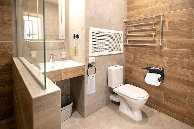 1pcs Matte Black Toilet Paper Holder with Shelf, Screw or Self Adhesive Toilet Paper Holder Wall Mount
