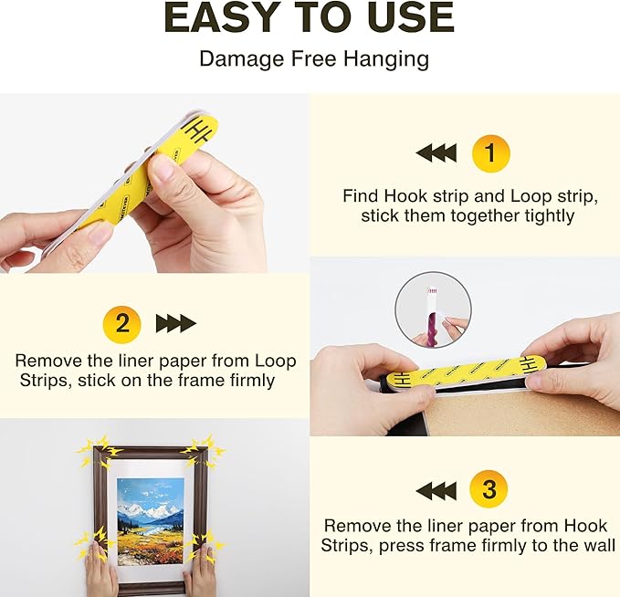 EMITEVER Picture Hanging Strips Heavy Duty, Damage Free Picture Hangers for Walls, Hanging Hooks Kit Without Nails, Large Adhesive Wall Strip for Poster Sticky 20-Pairs (40 Strips)