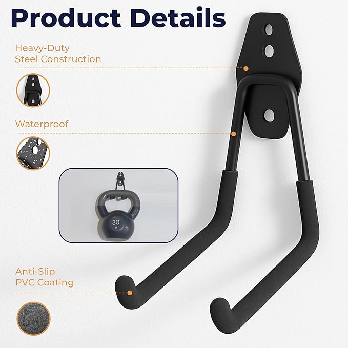 28 Pack Steel Heavy Duty Garage Hooks Storage Hooks with Anti-Slip Coating, Utility Garage Wall Mount Hanger and Organizer for Bikes, Ladder, Rope, Broom, Shovel and Garden Power Tools (28, Black)