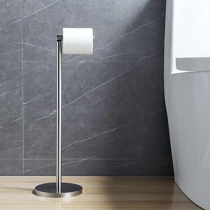 BGL Toilet Paper Holder Brushed Nickel 2 Pack Standing On Floor, Tissue Holder with Reserve Storage Paper Rolls, Free-Standing