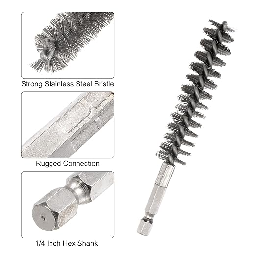 HARFINGTON 3pcs Stainless Steel Bore Brush 17mm Dia Cleaning Wire Brush with Handle 1/4 Inch Hex Shank for Tubes, Ports, Bearings
