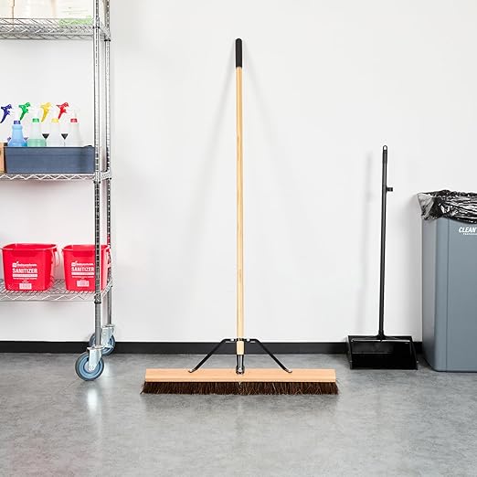 Restaurantware-Clean Tek Professional 30 Inch Push Broom, 1 Heavy-Duty Broom with 60â€ Handle - Palmyra Bristles, Use Indoor and Outdoor, Wooden, Commercial Use, for Deck, Driveway, Garage, Patio