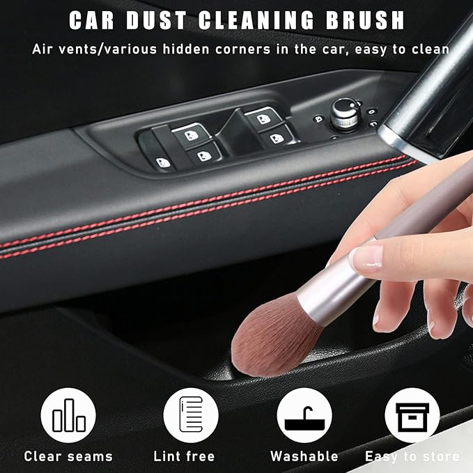 2PCS Car Interior Dust Brush, Soft Scratch Free Auto Detailing Brushes, Universal Vehicle Interior Cleaning Tool for Automotive Dashboard, Air Vents, Leather (Long Pink)
