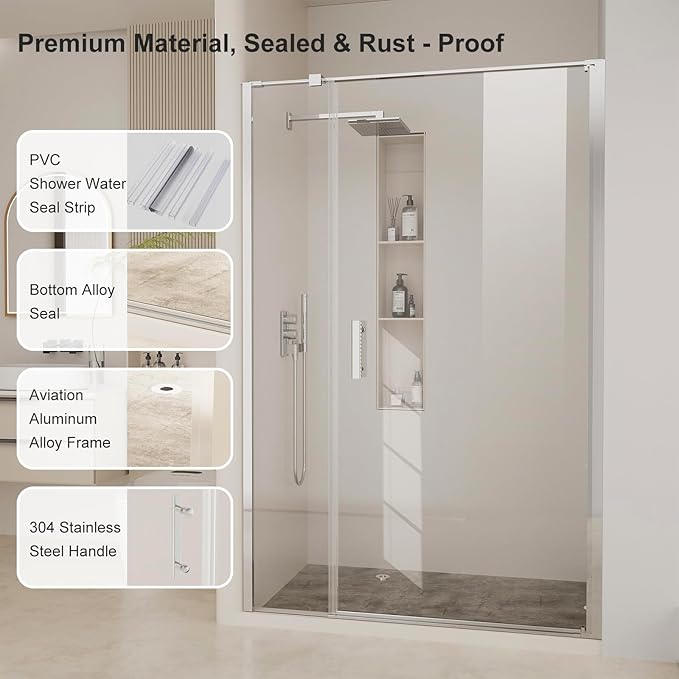 Bathbliss Framed Pivot Shower Door, Glass Shower Door in Chrome, 52.5" to 54" W x 72" H, 5/16" Tempered Glass, Reversible Installation, Easy Setup