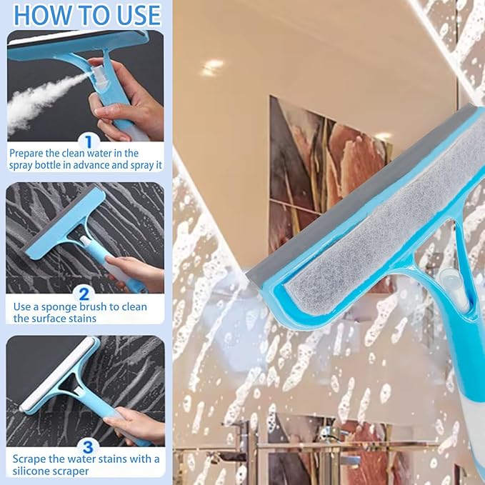 3 in 1 Spray Squeegee, 3 in 1 Window Cleaning Scraper, Window Squeegee with Sprayer for Glass, Flooring and Tiles, etc. (Blue)