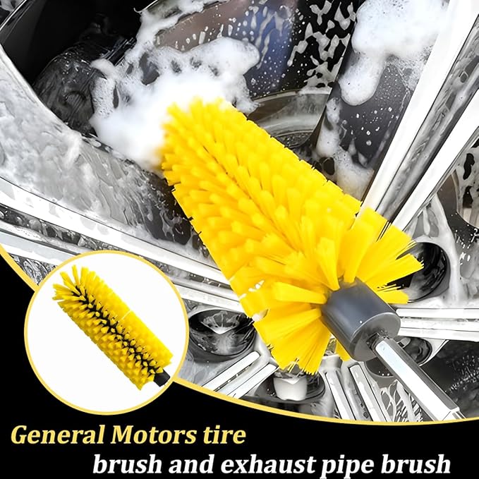 Drill Brush for Car Wheel, Soft No Scratches Vehicle Rim Cleaning Brush for Wheel Rim Engine, Highly Density Automotive Tire Drill Cleaner Tool, Universal for Most Vehicles (Yellow)