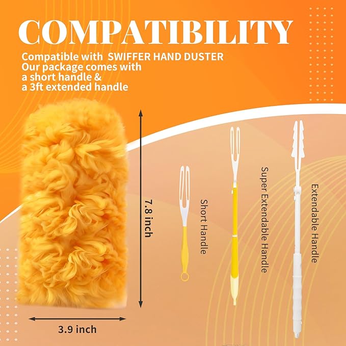 Duster Refill for Swiffer Duster, 50 Count Disposable Dusters Kit for Cleaning Dusting Furniture Blind Ceiling Fan, Multi Surface 360 Feather Duster & 3FT Extended Handle & Short Handle