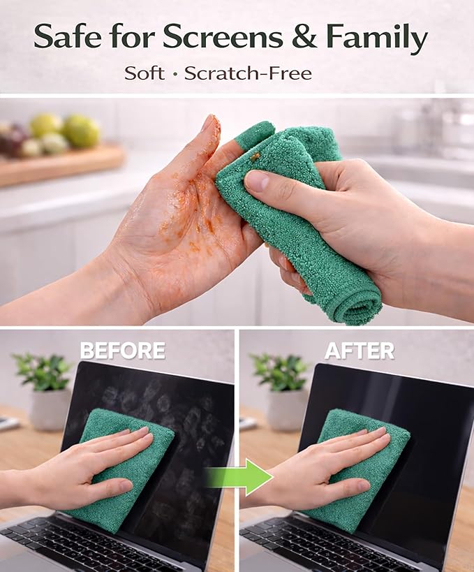 Microfiber Cleaning Cloth Roll–100 Pack, Tear Away Microfiber Towels, Reusable, Washable, Scratch-Free, Kitchen Towels for Car, Home, Kitchen, Glass, Dishes (Malachite Green)