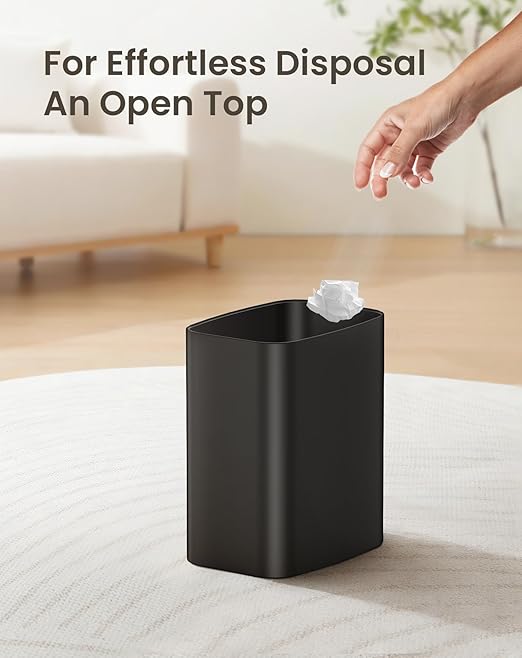 Cesun Small Bathroom Trash Can, 3.4 Gallon Metal Garbage Can, Slim Stainless Steel Waste Basket for Dorm, Bedroom, Office, Toilet, Near Desk, Under Sink (Black)