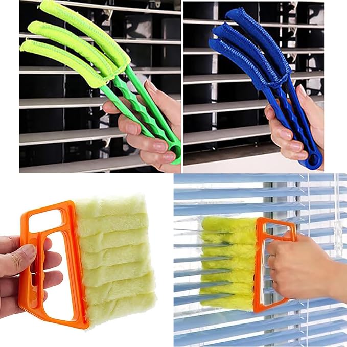 Blind Cleaner Duster Tool, 7 Finger & 3 Finger Window Venetian Blind Brushes, Washable Mini Cleaner Brush, Venetian Blinds Duster Brush for Window & Air Conditioner Fan, 2 Pack, Green, PP+Microfiber