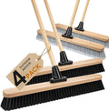 24-Inch Push Broom Set for Indoor & Outdoor Cleaning, Heavy Duty Sweeping Brooms with 61-Inch Solid Wood Handle, Soft & Stiff Bristle Combo for Garage, Shop, Patio & Home (4-Pack)