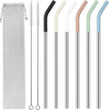 30 oz Stainless Metal Straws for 30 oz Stanley Tumbler, 6Pcs Reusable Straight Long Steel Straws with 12 Silicone Tips and 2 Straw Cleaning Brushes (6Color1, 30oz)