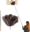 Extendable 94.5 Inch Ostrich Feather Duster with Extension Used for Home Cleaning Ceilings Furniture Fans Washable（210cm Telescopic Rod,Grey）
