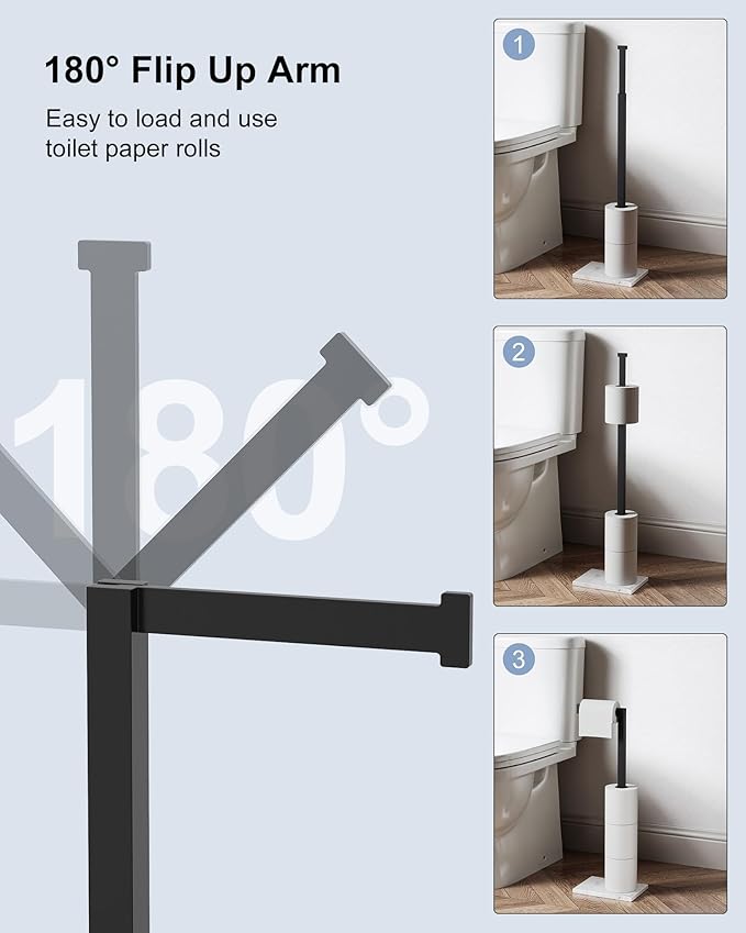 Free Standing Toilet Paper Holder Stand Matte Black SUS 304 Stainless Steel Rustproof 22 Inch Rotating Bathroom Tissue Roll Holder for 4 Rolls with Marble Base