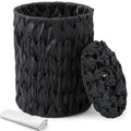 Ctosree 1.3 Gallons Small Trash Can with Lid Handle Boho Woven Braided Bathroom Waste Basket Trash Can with 100 Garbage Bags for Bedroom Office Laundry(Black,Braided Polypropylene,Round)
