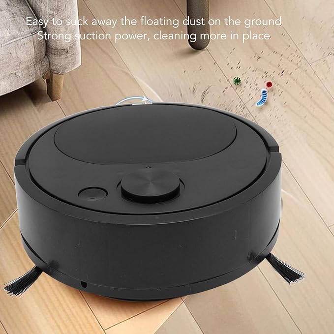 Robot Vacuum Cleaner Multifunctional USB Charging Mini Smart Sweeping Robot for Wooden Flooring Tile Carpet (Black)