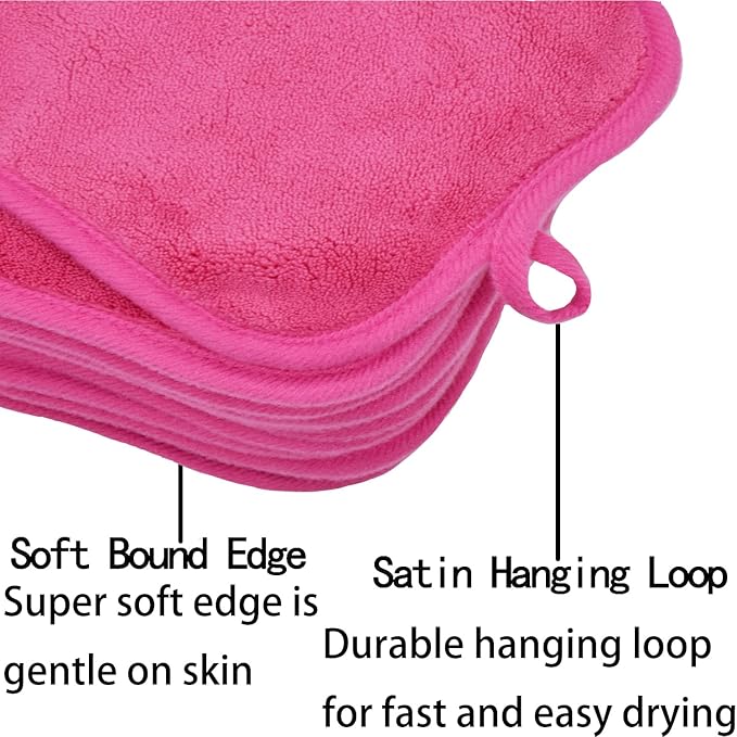 Makeup Remover Cloths for Face, Eye, Lips - Reusable Makeup Remover Pads Soft Microfiber Facial Cleansing Cloths 5 x 5 inch 6 Pack (Dark Pink)
