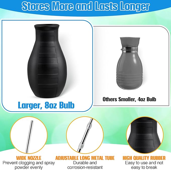 Diatomaceous Earth Powder Duster, Longer 9" to 22" Retractable Garden Powder Applicator Dispenser, 8 oz Bulb Duster Sprayer Insect for Home Organic Gardening Agricultural Supply(Black,1 Pcs)