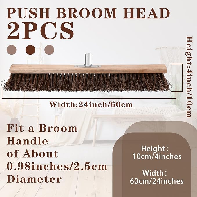 2 Pcs Push Broom Head Replacement Large Outdoor Heavy Duty Push Broom for Garage Driveway Cleaning, Farmhouse Animals Sheep Cow Back Scratcher(24 x 4 Inch)